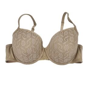 Cacique Floral Lace Adjustable Strap Full Coverage Beige Bra Size 40DD